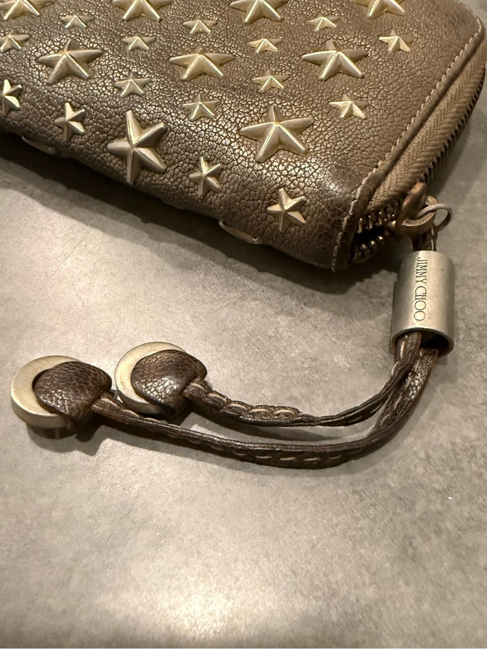 Jimmy Choo Bronze Star-Embellished Zip Wallet with Choo Charm Zipper Pull - Picture 2 of 10
